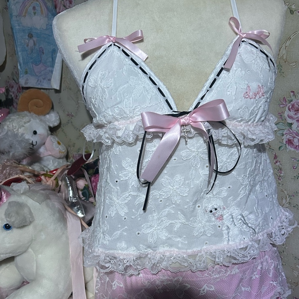 Lil babydoll 🎀🪽 ooak tank top dolly  pink bows cute sheep lamb doll
